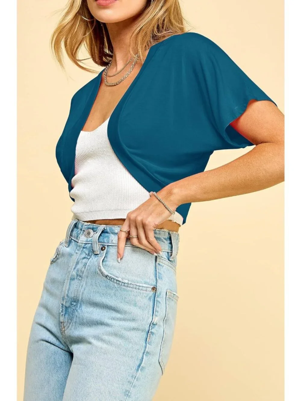 Versatile Open Front Lightweight Short Sleeve Bolero Shrug for Women - Perfect